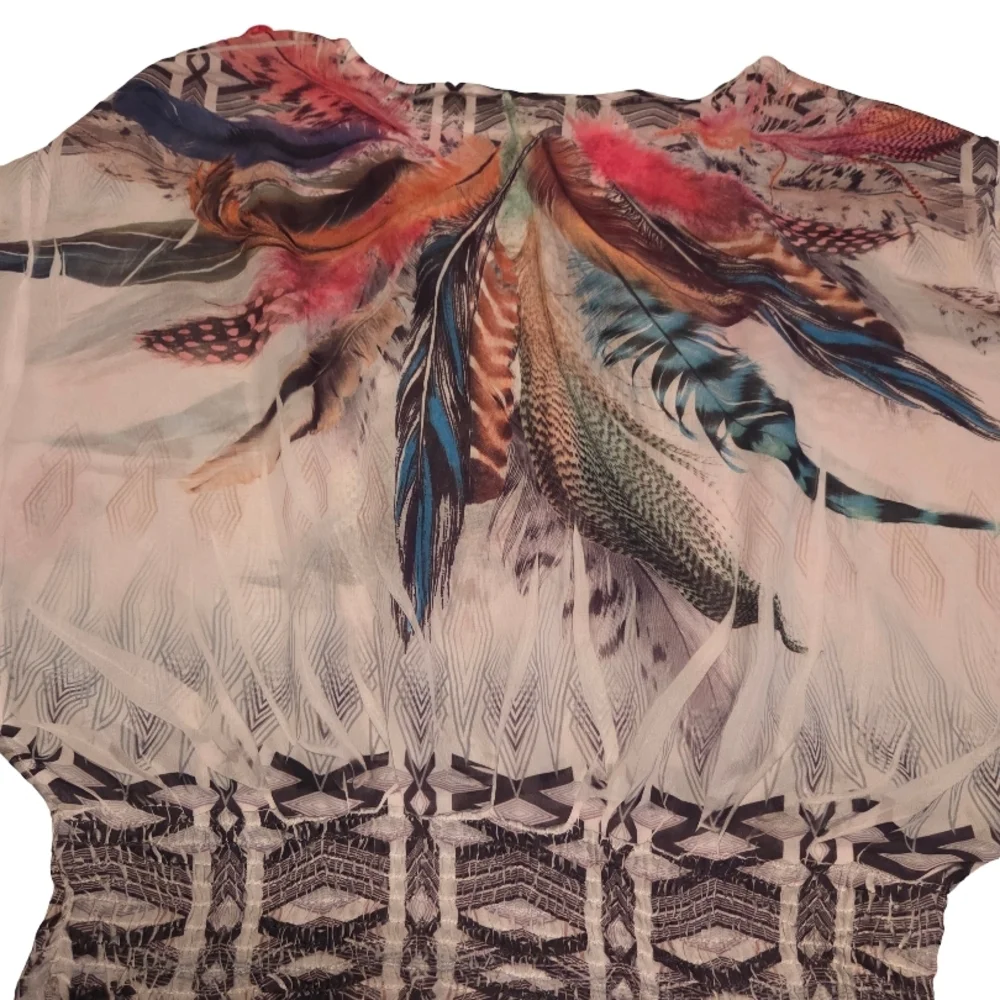 Blush Multicolor Feather Print Blouse - Picture 4 of 4